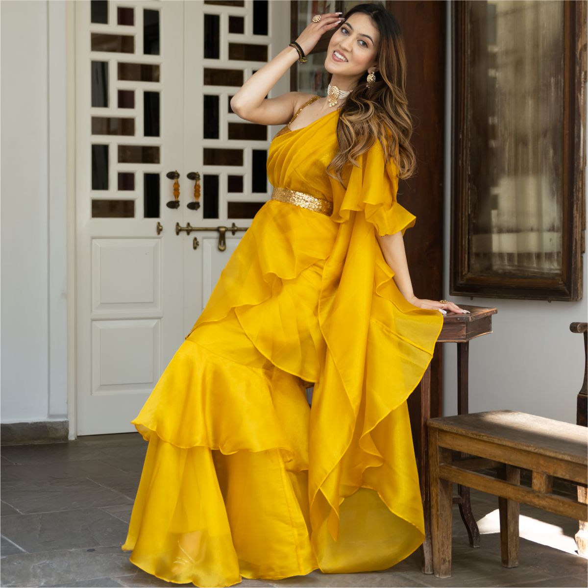 Pin by Rubi Biswas on saree styling | Fashion attire, Draping fashion,  Fashion dresss